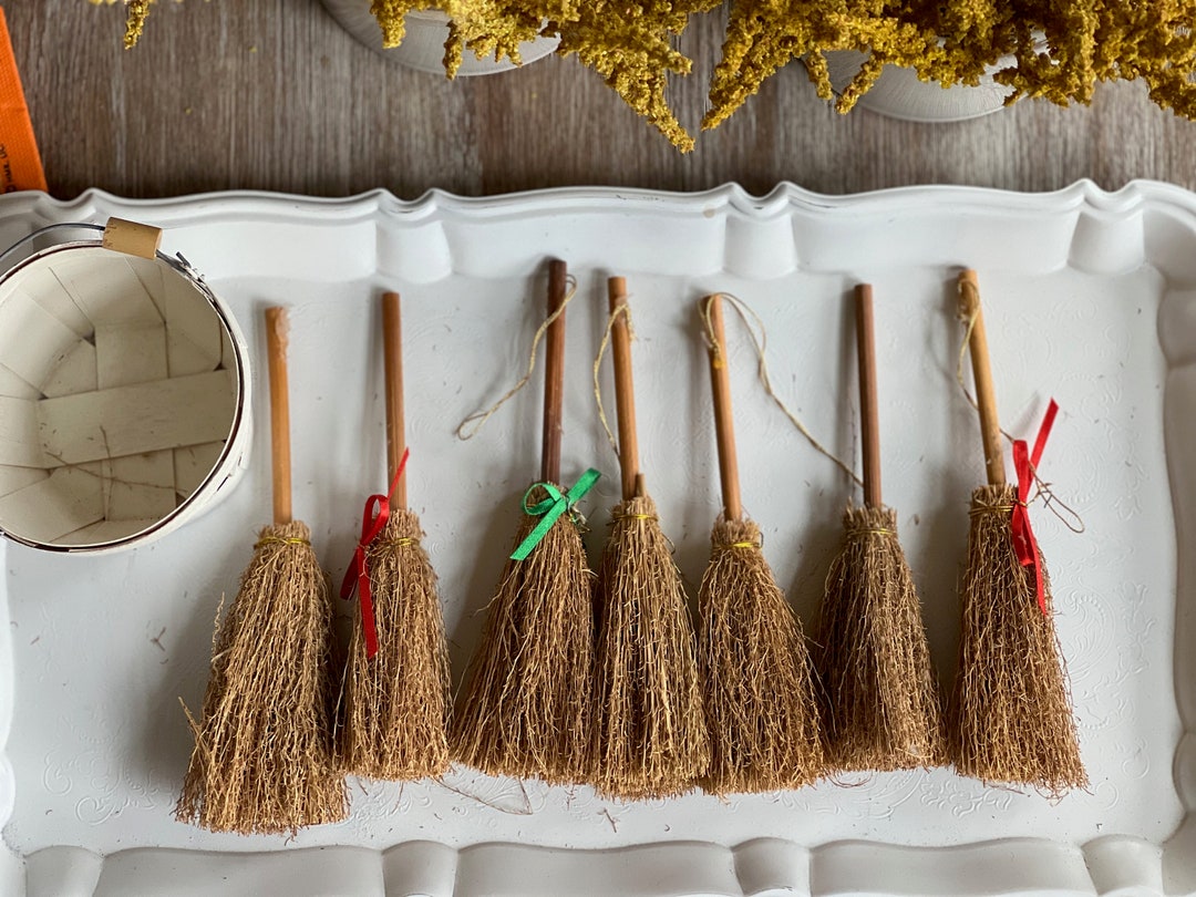 One Miniature Broom 6 Straw Whisk Broom Halloween Floral Accents Witch Broom Vintage 6 Halloween