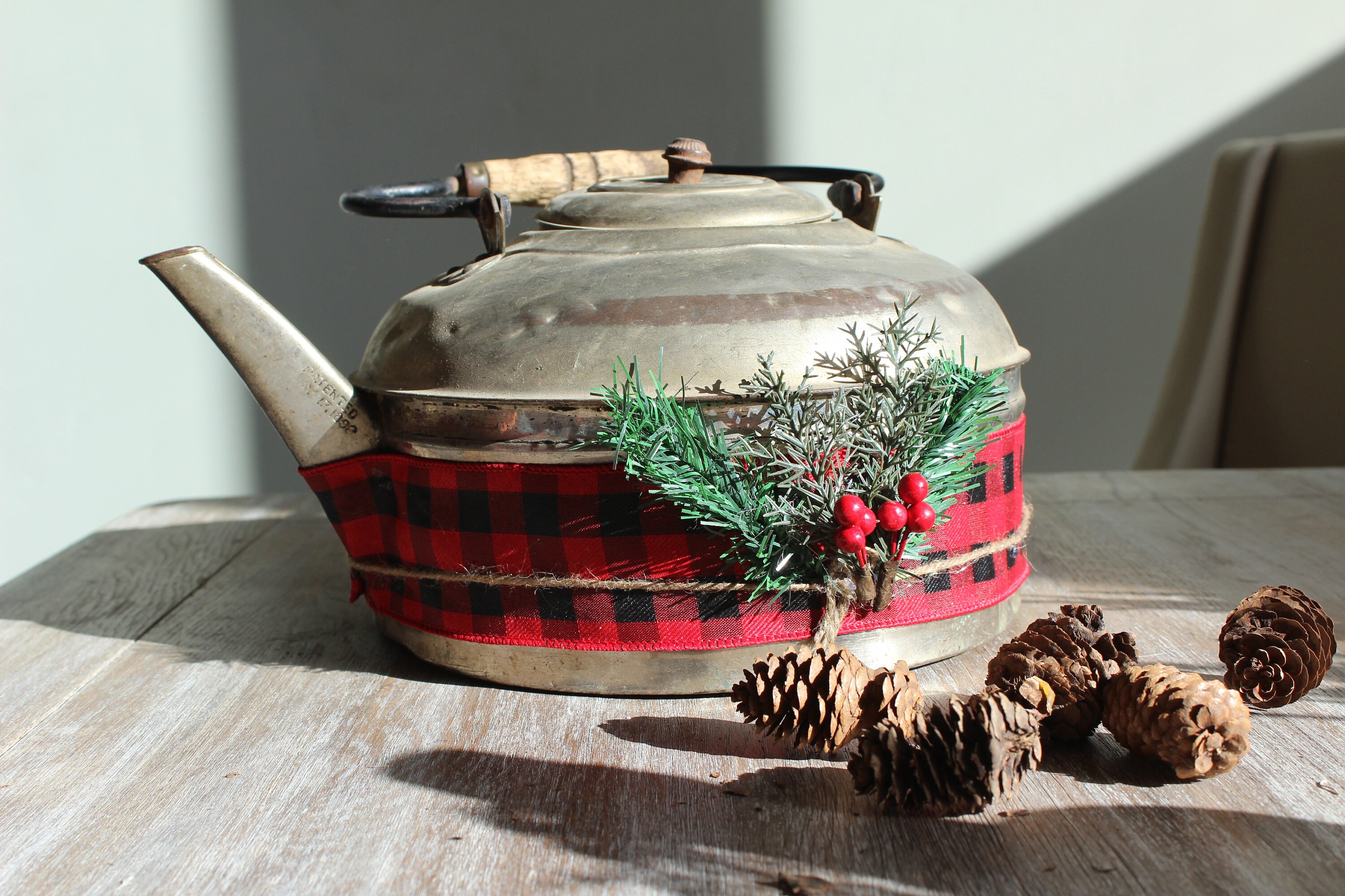 Rustic Christmas Tea Kettle Centerpiece antique 1900's Etsy