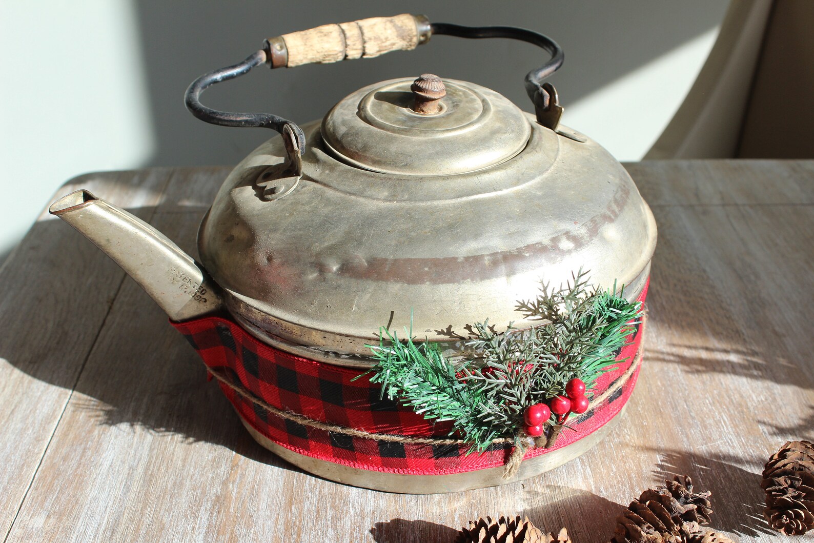 Rustic Christmas Tea Kettle Centerpiece antique 1900's Etsy