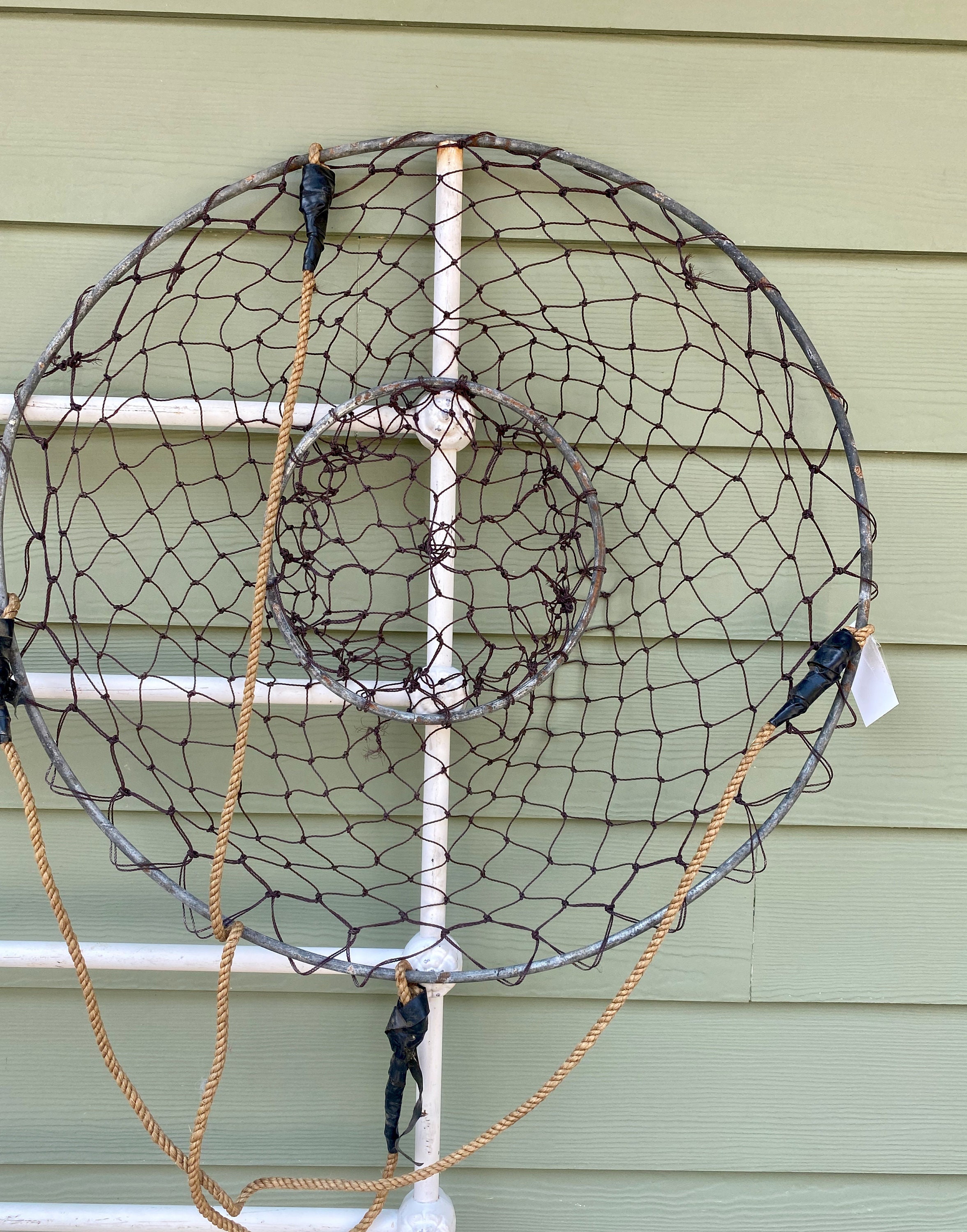 EXTRA LARGE Vintage Crab Nets Two Ring Wire Mesh Crab Trap Vintage