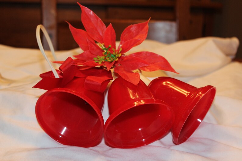 Retro Red Plastic Lighted Christmas Bells Three Christmas Etsy