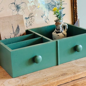 Antique drawer Wooden drawer Tray Mint Green Wooden Drawer Display Box Tray Four Compartment Drawer