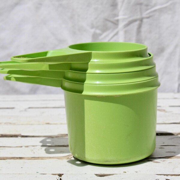 Vintage Tupperware Green Measuring Cups, 1/3, 1/2, & 2/3 sizes | Apple Green Tupperware Replacement Pieces Parts | Plastic Measuring Cup