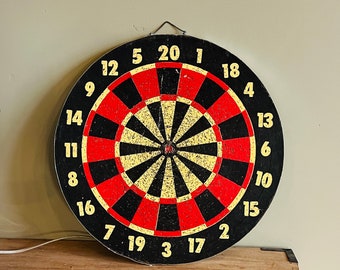 Vintage Yellow Red and Black English Double Sided Dart Board Made in Taiwan