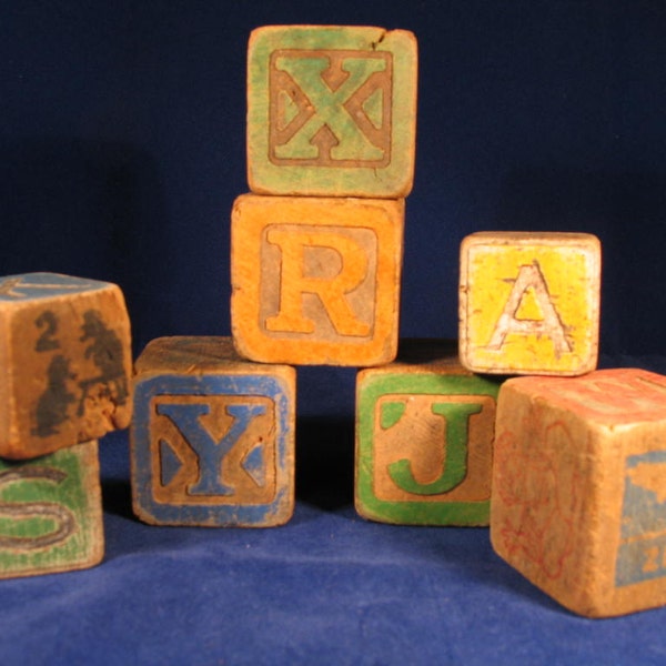8 Antique Victorian Child's Toy Letter Blocks