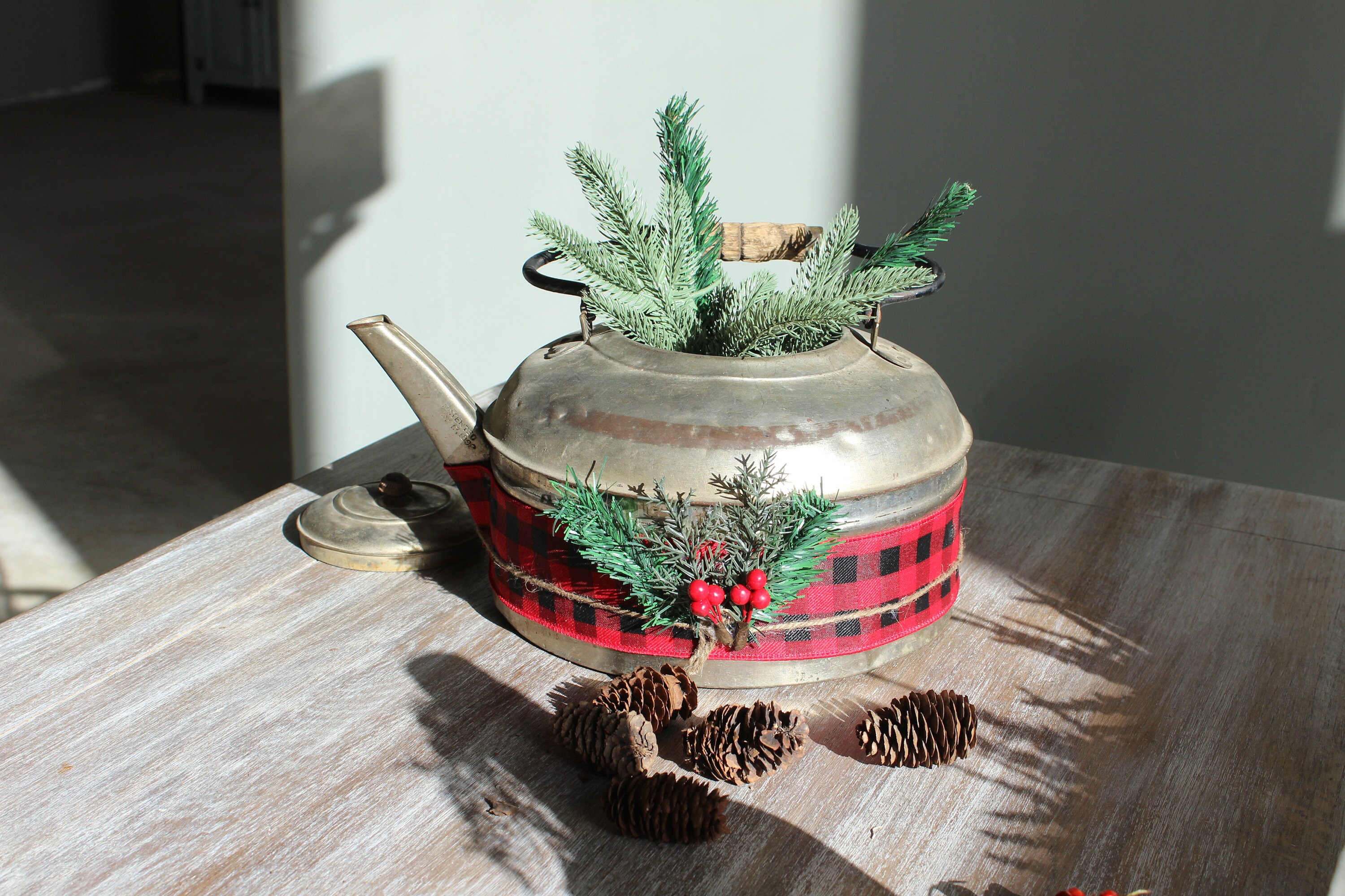 Rustic Christmas Tea Kettle Centerpiece antique 1900's Etsy