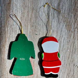Two Kurt Adler Ornaments Flat Wooden Christmas Tree Ornaments Santa Clause and AngelHand Painted Ornament Made in Taiwan image 2