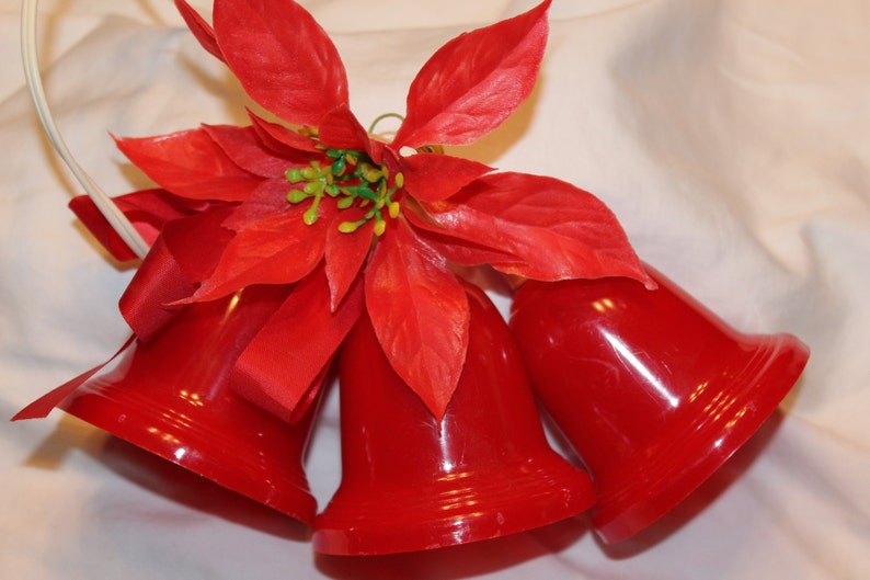 Retro Red Plastic Lighted Christmas Bells Three Christmas Etsy