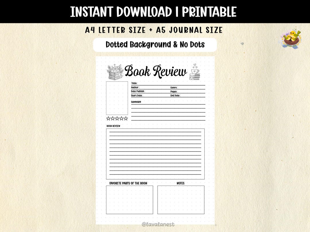 Book Review Printable Page | Reading Review Sheet Journal Log A5 U ...