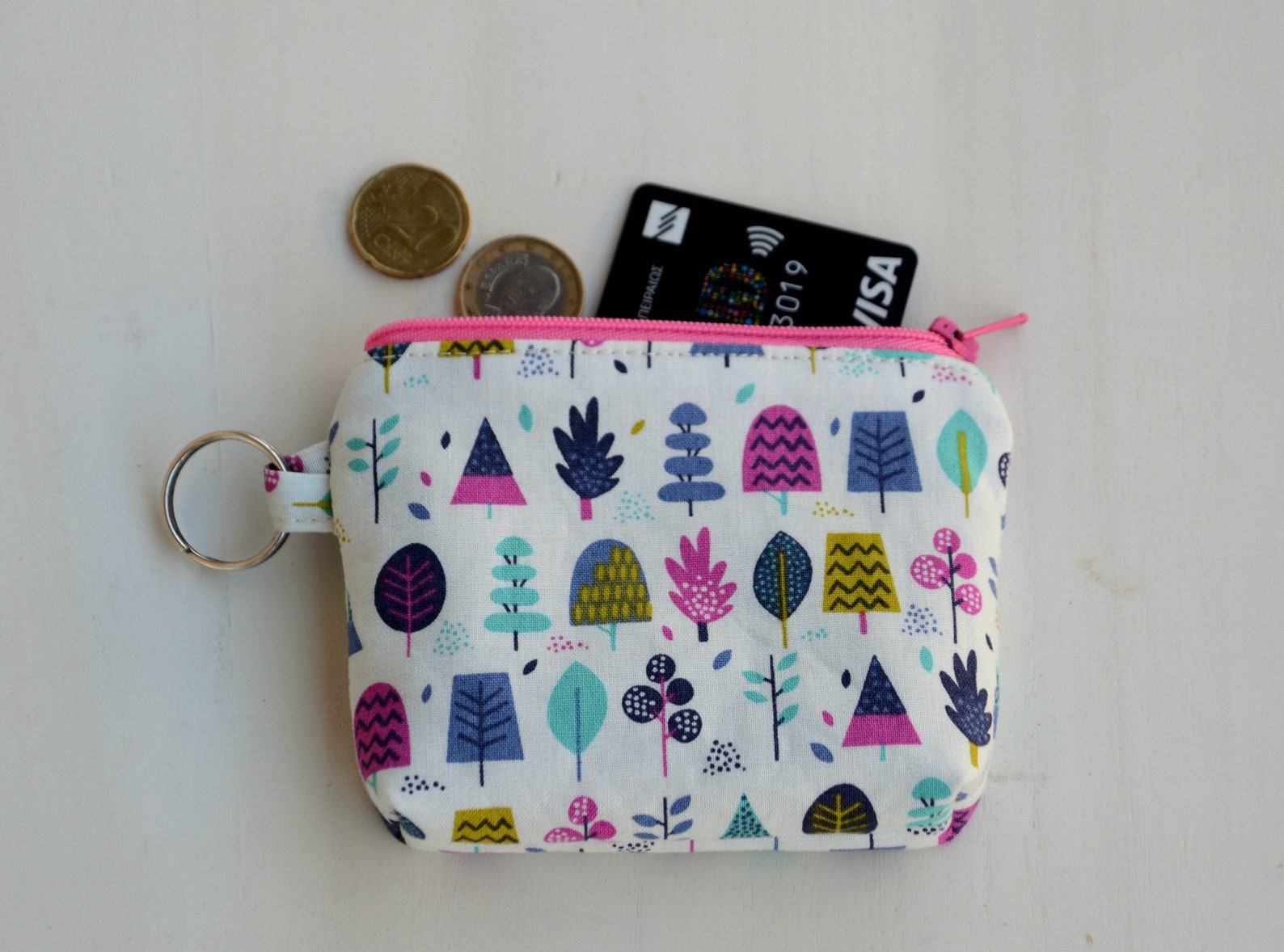 Zipper coin purse with keyring and flat bottom. Cables & Etsy