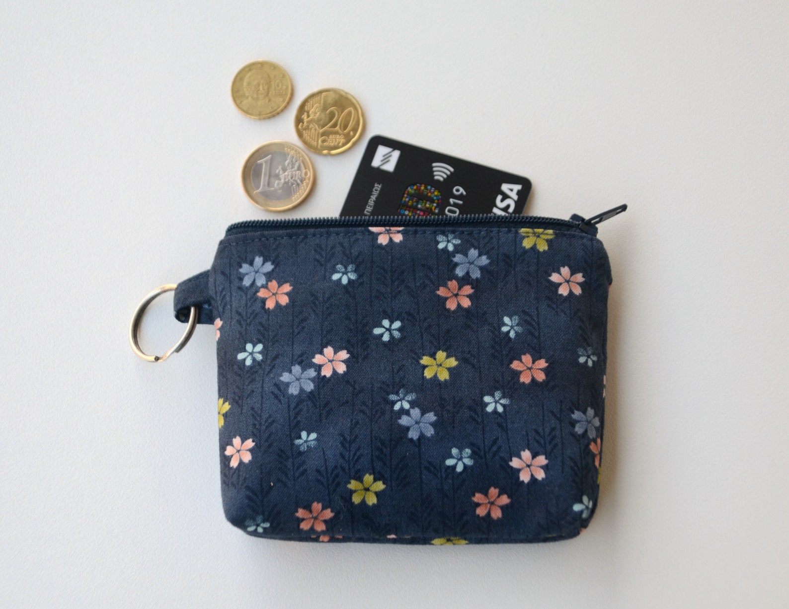 Zipper coin purse with keyring and flat bottom. Cables & Etsy