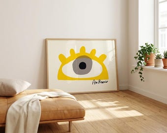 Impressão de olho Boho amarelo, ilustração retro moderna, arte de parede Au Revoir