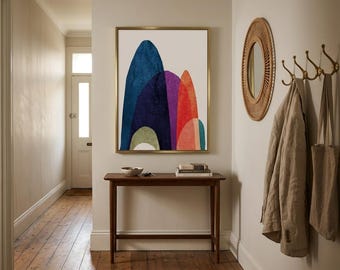 Impressão abstrata de picos de montanhas, arte em papel texturizado recortado, decoração de parede em tons de joia (sem moldura)