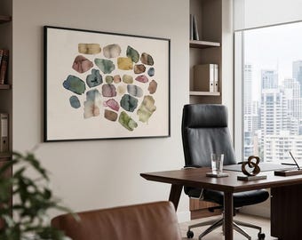 Impressão artística abstrata em aquarela para parede, pôster em tons terrosos e suaves, arte moderna em tons neutros, sem moldura.