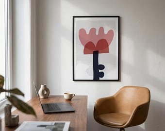 Quadro decorativo com estampa floral encantadora, pôster com ilustração de rosa rosa-claro, arte lúdica, sem moldura.