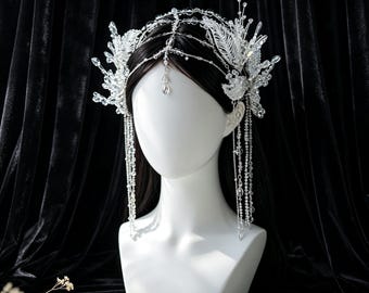 Elven Fairy Headpiece Set, Bridal Crown, Cosplay Hair Jewelry, Alloy Zircon Lace