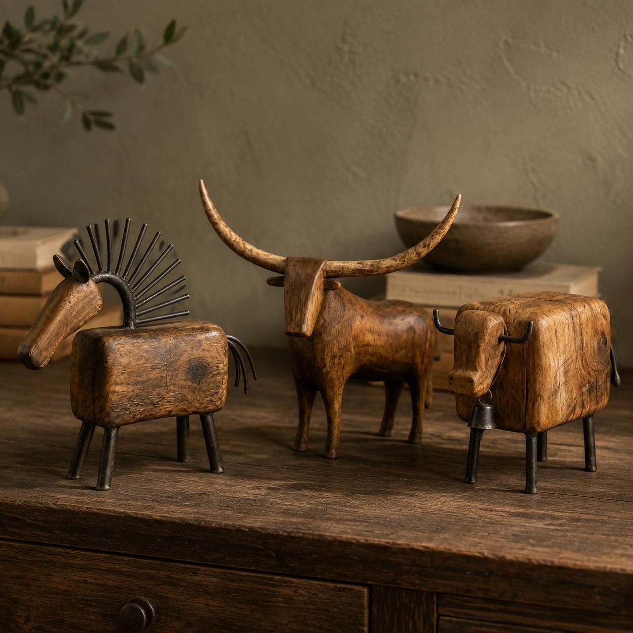 Carved Wooden Cow Vintage - Etsy