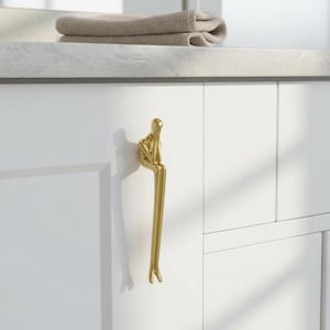 Sculptural Cabinet Handle, Brass Gold Finish, Bathroom & Kitchen Drawer Pull, Art Deco Accent