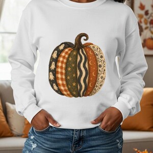 Spooky Patchwork Pumpkin Clipart, Fall Farmhouse, Halloween PNG (Digital Download) 36