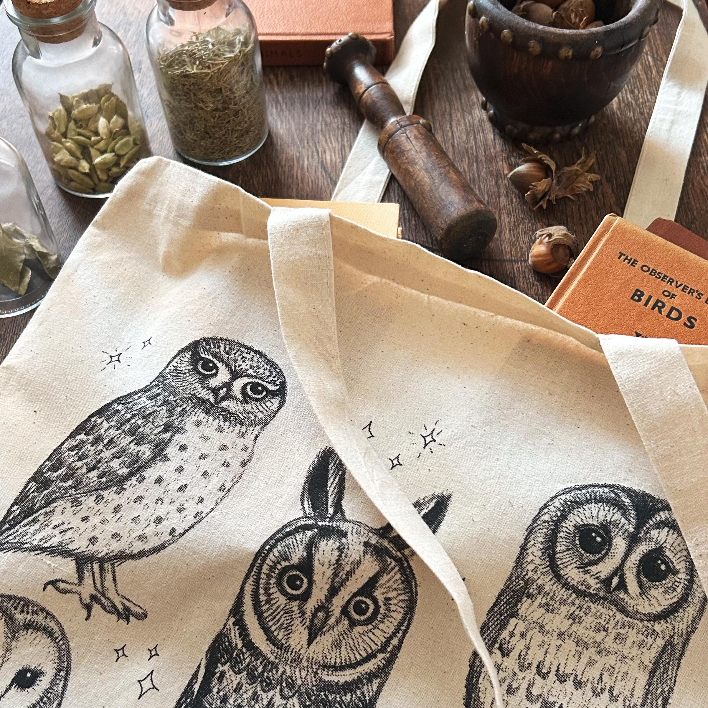 Owl Tote Bag 100% natural cotton - screen printed in the UK - British owls illustration by Alice Dar
