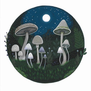 Mushrooms Art Print - woodland nature scene - 5x7, 8x10, A5, A4 - Alice Darkling