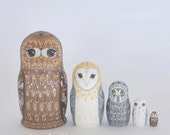 Owl Nesting Dolls (Matryoshka / Russian / Babushka dolls) - set of 5 hand painted stacking owls (smaller set)