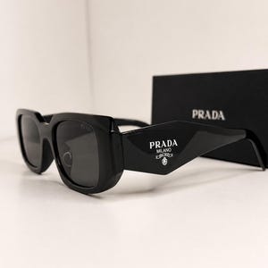 Prada Symbole SPR17W Black Acetate Oversized Rectangle Sunglasses 49-20