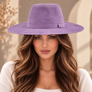 Handmade Leather Fedora Hat, Wide Brim Western Cowboy Style, Boho Finish