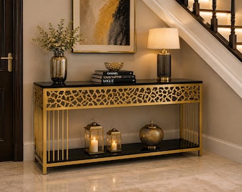 Luxury Gold Stainless Steel Console Table, Modern Entryway Sofa Hallway Table