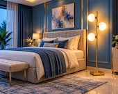 Floor Lamp Modern Stainless Steel Floor Lamp, 3 Globe Glass Shade Standing Light, Contemporary Living Room and Bedroom Lighting