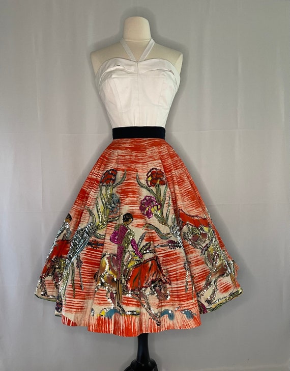 Vintage 1950s Mexican Hand Painted Circle Skirt - image 5