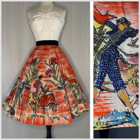 Vintage 1950s Mexican Hand Painted Circle Skirt - image 1