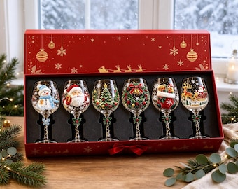 Verres à vin de Noël, Verres à vin 3D Père Noël et bonhomme de neige, à l'unité ou en coffret cadeau de 6, Décoration de table de Noël, Verres à pied, Cadeau pour les amateurs de vin