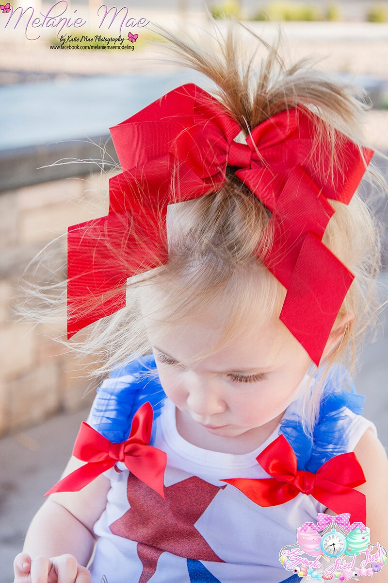 4th Of July Bow Girls Hair Bow Bright Red Hair Bow Large Etsy