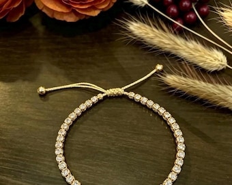 14K Gold Constellation Slider Bracelet — Crystal Sparkle Adjustable Bracelet