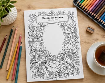Kolorowanka „Botanical Bloom”, 16 stron z motywami kwiatowymi, grafika liniowa dla dorosłych (wersja cyfrowa do pobrania)