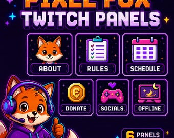 Panele Pixel Fox Twitch | Zestaw nakładek Retro Arcade Streamer (6 paneli)
