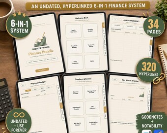 Pakiet hiperłączy do planowania budżetu i finansów, 6-w-1 cyfrowy system finansowy, GoodNotes Notability, interaktywne pobieranie pliku PDF