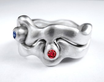 You and I Stackable Ruby and Sapphire rings set of 2
