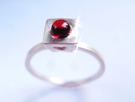 Retro Love Garnet and Diamond Pre-Engagement Sterling Silver Ring