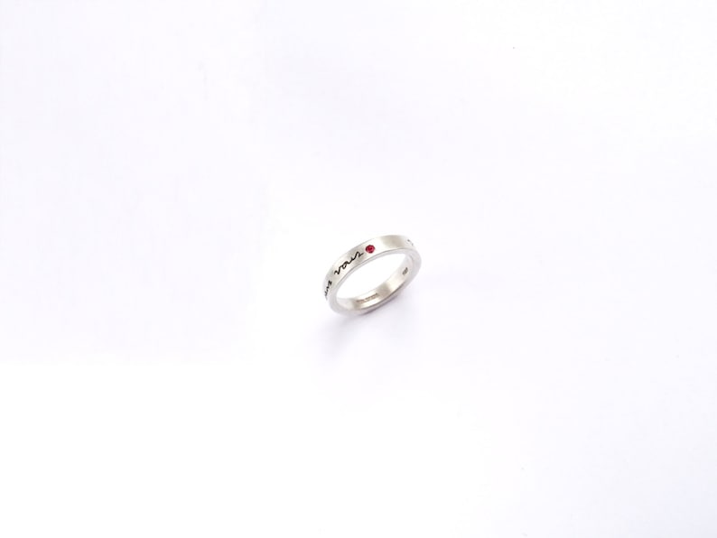 Thin Ni Vous Sans Moi French Poetry Ring Sterling Silver with Ruby