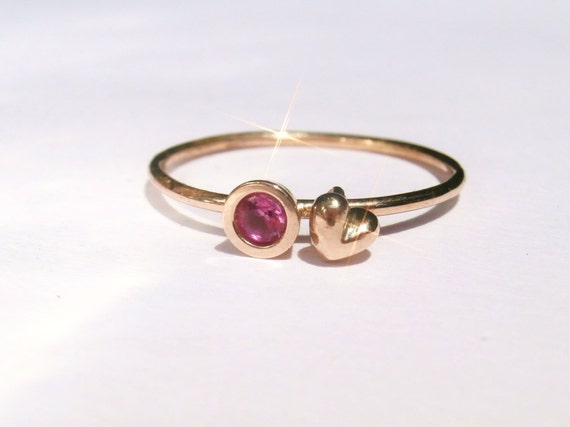Pink Sapphire 14K gold Mini Heart Love Ring
