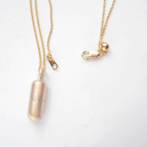 Love Pill  10K Yellow SOLID gold and Diamond necklace , not suitable for pills or medicines.