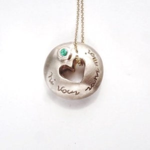 Mini Ni Moi Sans Vous- Open Heart with Emerald Silver Necklace