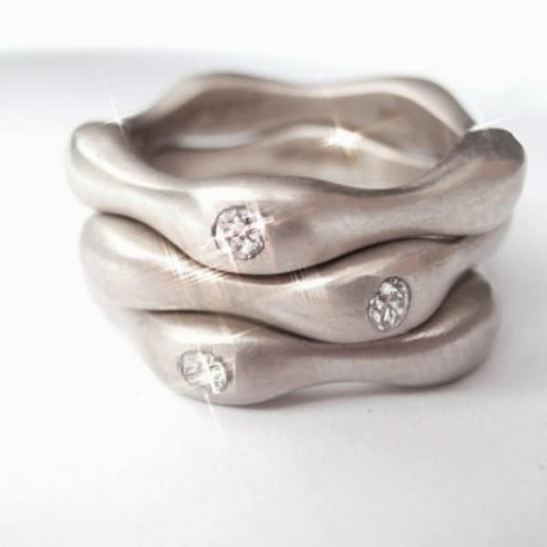 Special Sensual Curves Stackable rings Sterling Silver with Diamonds set of 3