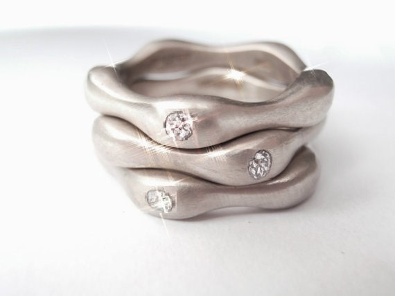 Special Sensual Curves Stackable rings Sterling Silver with Diamonds set of 3