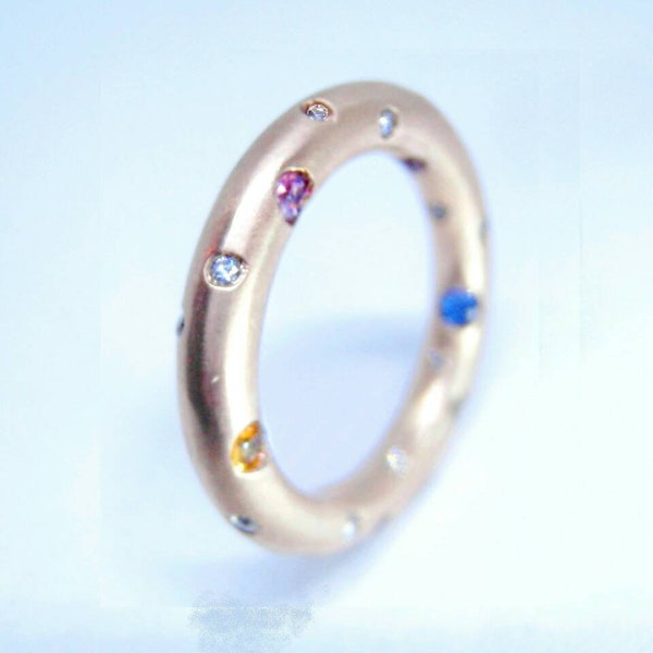 14K Tutti Frutti Rose Gold Sapphires and Diamonds Stackable Ring-Band