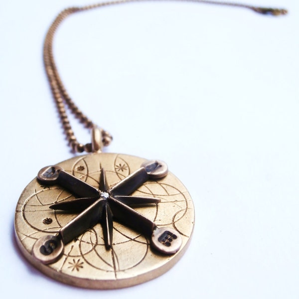 Archetypal Bronze Compass with Diamond