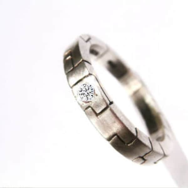 Inca Ring Sterling Silver with Diamond  Band
