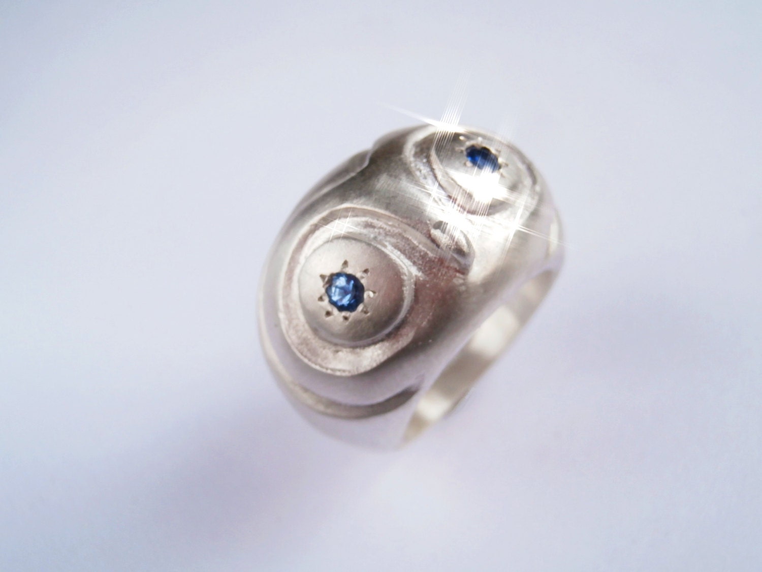 Owl Ring Wisdom and Hope Sterling Silver with sapphires